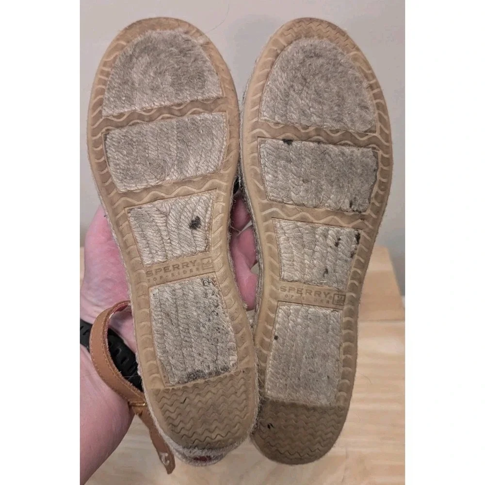 Sperry Top Sider 7.5 Hope Espadrilles Flats Navy Anchors Jute Rope trim Nautical